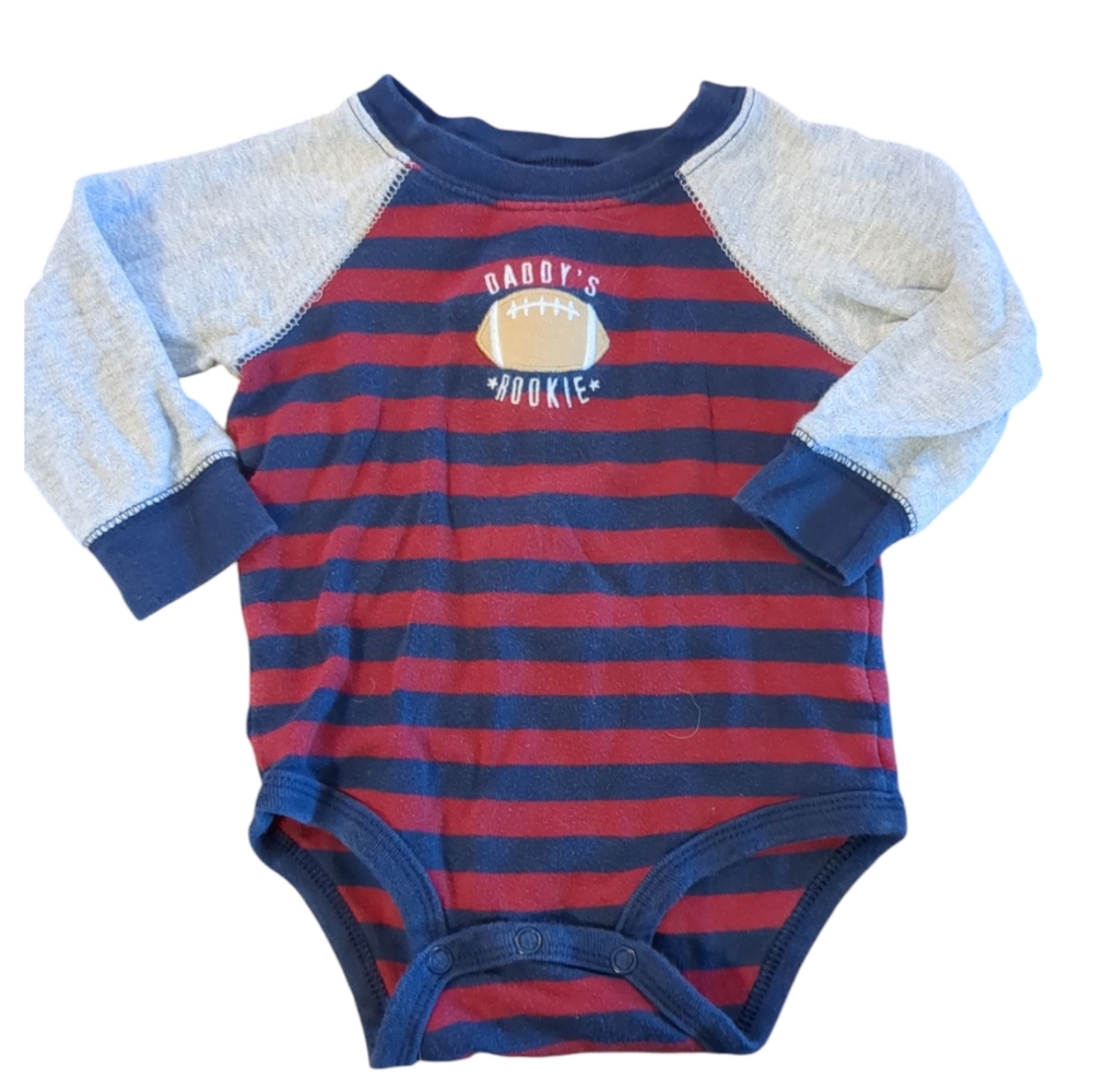 🍁2/$7🍁 Child Of Mine Red Blue Grey Striped Daddys Rookie Long Sleeve Onesie